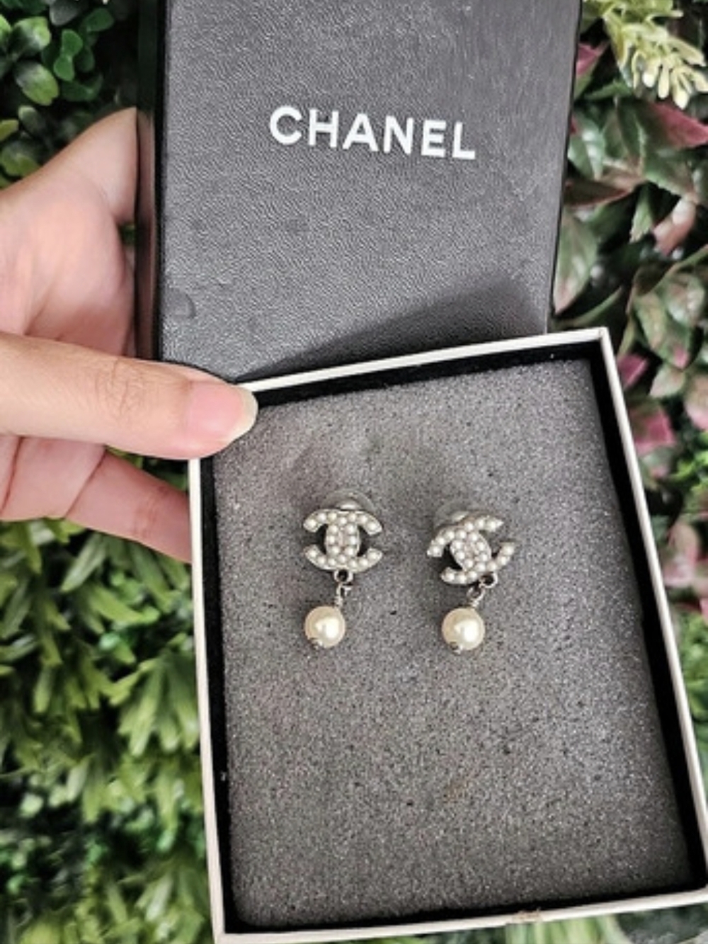 Chanel Crystal CC Pearl Drop Earrings Pearl Drop CC Earrings Silver White Like